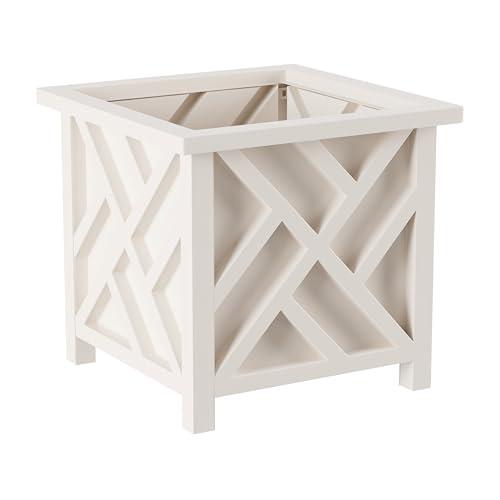 Lattice Design Outdoor Planter Box - 14.75” Square 13” Tall White Plant Pot - Decorative Plant Pots for Front Porch Decor - Flower Pots Outdoor Planters for Porch Patio or Garden Decor by Pure Garden