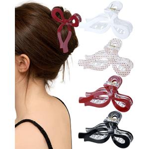 Mesovor 4 Pack Bow Hair Claw Clips for Women, Nonslip 4.3" Large Hair Grip Clawclips for Thin and Thick | Bowknot Hair Strong Hold Hair Jaw Clamps Gifts (Black, Burgundy, White, Red Polka Dots)