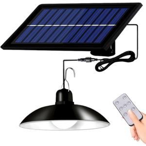 Solar Pendant Lights, Solar Powered Shed Light Outdoor Indoor Gazebo Light with Remote, Waterproof Hanging Chandelier for House, Home, Barn, Porch, Garden, Patio (Single Lamp)