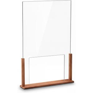 Cinnvoice Wood Acrylic Sneeze Guard for Counter with Passthrough, 24" x 16" Freestanding Desk Divider for Cashier, Office, Restaurant & Reception, Protective Shield Barrier with Transaction Window