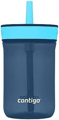 Contigo Kids’ Leighton Straw Tumbler with Spill-Proof Leak-Proof Lid 14oz Blueberry/Blue Raspberry 2 Pack