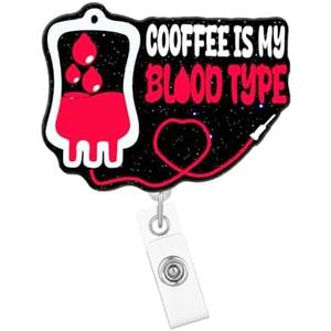 Arakulago Phlebotomy Blood Badge Reel Retractable Nurse Phlebotomist Coffee is My Blood Type Funny Nursing Badge Holder with ID Clip Accessories Medical RN CNA Glitter Acrylic Name Badge Clip Card, Pack of 3