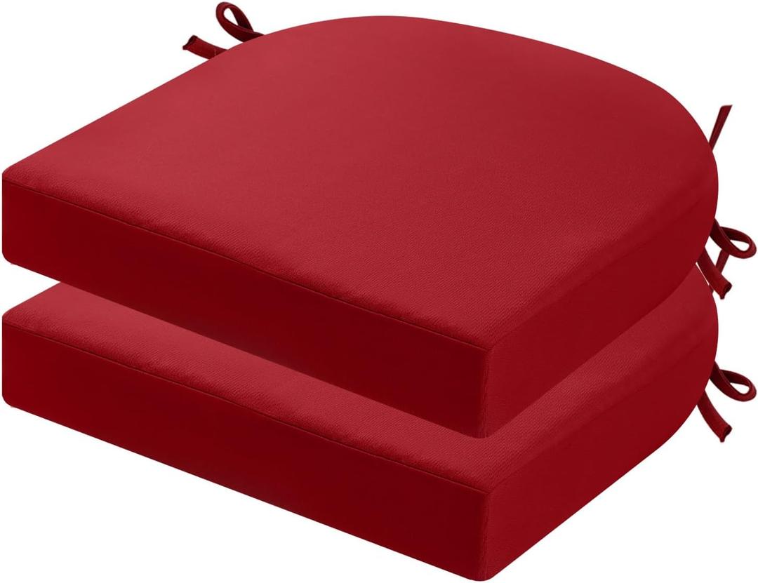 idee-home Outdoor Chair Cushions Set of 2, Thick 19" x 19" x 3" Outdoor Seat Cushions Patio Furniture Waterproof with Ties, Dining Pads