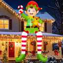 OurWarm 10 FT Christmas Inflatable Outdoor Decorations, Sitting Elf Holding Bear Christmas Blow Up Yard Decorations with Built-in LED Lights for Holiday Party Lawn Garden Roof Outdoor Xmas Decorations