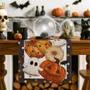 Halloween Table Runner 13x72 Inch  Spooky Pumpkin Ghost Bat Design with Polka Dots and Spider Webs, Festive Dining Table Decoration for Fall, Halloween Party and Autumn Home Dcor