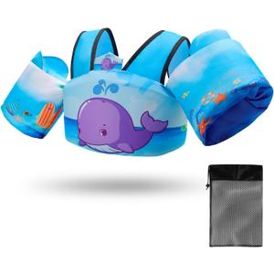 Toddler Swim Vest for Child Learn Swiming Training,Infant Safety Swimmies Aid Jacket for Kids 2 3 4 5 6 Years Old,Arm Water Wings for Baby 22-66lbs B-Whale