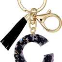 SELOVO Initial Keychain Black Letter Alphabet Tassel Charm Key Chain Ring for Handbag