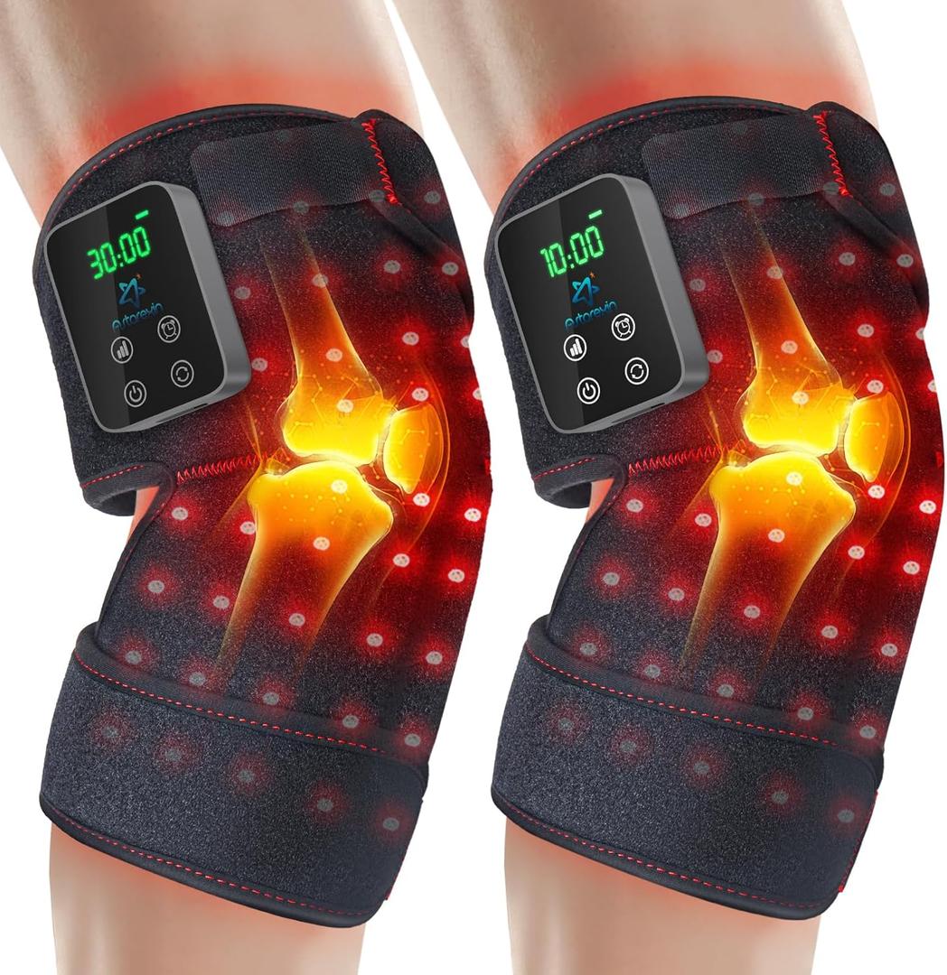 2-Pack Red Light Therapy for Knee Brace, Wireless 72 LEDs Knees Wraps with 660nm & 850nm Infrared Light, 3000mAh Battery, Heat & Pulse for Knee Elbow Shoulder Joint Pain Relief