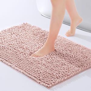 FRESHMINT Chenille Bathroom Rugs Mat 32x20, Non-Slip Bath Mat for Bathroom Floor & Bathtub, Washable Soft Shower Shag Bath Rugs, Fluffy Thick Water Absorbent Microfiber Shower Mat, Dusty Pink (1'8" x 2'8" (Rectangular))