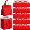 FoldTier 50 Pcs Insulated Take Away Bags Bulk Thermal Insulation Food Bags for Coffee Milk Tea Hot Cold Fresh Food Seafood for Catering Restaurant Grocery (9.45x9.45x5.91inch,Red)
