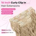 Curly Clip In Hair Extensions, 4PCS 16 Inch Dark Blonde with Light Blonde Extensions Clip Ins, Lace Weft Short Curly Invisible Natural Hairpieces for Women