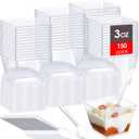 Mimorou 150 Pcs Square Mini Plastic Dessert Cups,3 oz Clear Plastic Parfait Appetizer Cup with Lids and Spoons for Desserts Appetizers Ice Cream Birthday Weddings Anniversaries Party Favors(3 oz)