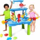 3-Tier Water Table for Toddlers 1-3, Kids Water Play Table with Waterfall, Spinning Wheels and Splash Accessories for Outdoor Backyard Summer Fun