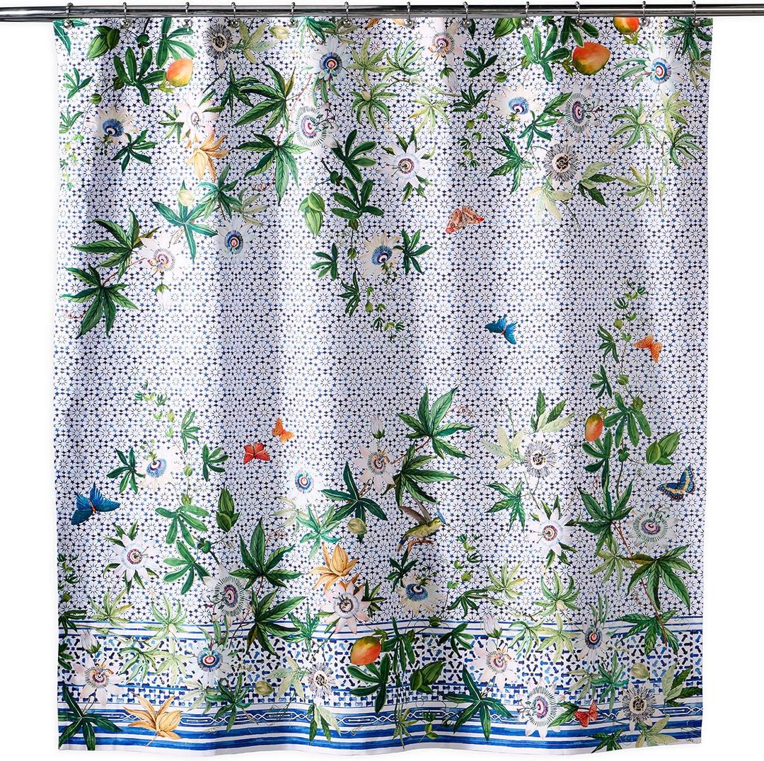Maison d' Hermine Shower Curtain 100% Cotton One Panel 70"x72" Washable Fabric Shower Curtains for Bathroom, Easy Hanging with 12 Button Holes - Home Hotel Resort Spa Spring Summer - Passiflora