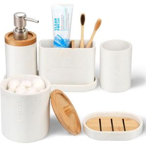 Bathroom Accessories Set, 20Pcs Bathroom Accessory Set, Large-Sized Toothbrush Holders Set, Shower Curtain Set, Soap Dispenser, Vanity Tray, a soap Dish (Marble White+Shower Curtain)