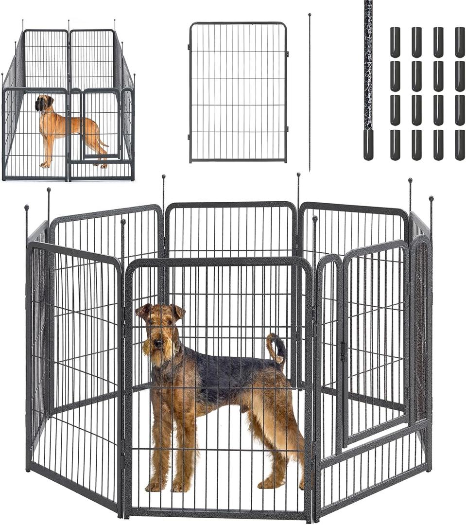 mestyl Dog Playpen, 40" Height 8 Panels Outdoor Pet Play Pen, Big Dog Exercise Play Pen for Large/Medium/Small Dogs, Foldable Puppy Pen for Indoor, Camping, RV, Anti-Rust Paint Finish, Quick Install
