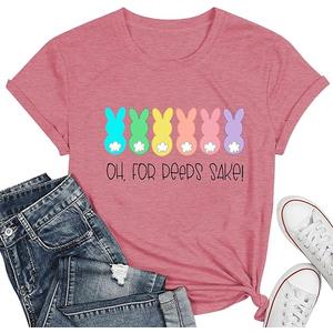 Easter Teacher T-Shirt for Women Teaching My Favorite Peeps Shirt Funny Bunny Rabbit Graphic Tee Tops (Small)