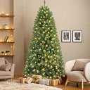 6ft Pre Lit Christmas Tree with 250 Warm White LED Lights, 8 Adjustable Lighting Modes, 785 Branch Tips, Foldable Metal Stand, Artificial Christmas Trees for Home Party Store Decoration