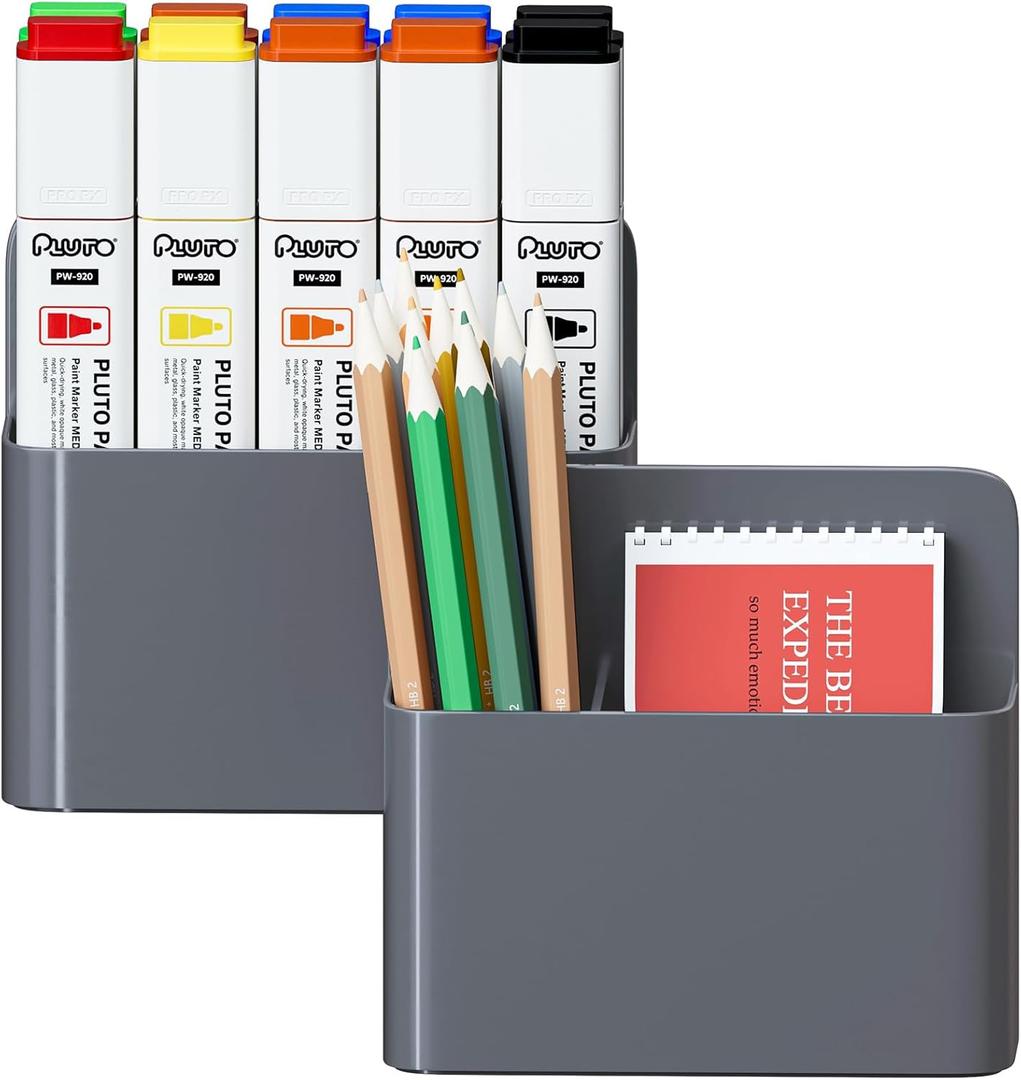 Mabrasse 2p Magnetic Dry Erase Marker Holder,Pen and Eraser Holder for Whiteboard, Magnet Pencil Cup Utility Storage Organizer for Office, Refrigerator, Locker and Metal Cabinets, Grey