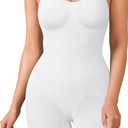 BRABIC Waist Trainer Bodysuit for Women Tummy Control Shapewear Round Neck Seamless Butt Lifter Full Body Shaper (Small, White Mid Thigh)
