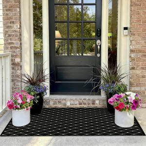 Front Door Mat Outdoor Indoor Rugs Black and White Front Porch Decor Outside Rug Entryway Rug 23.6" x 51.2"Boho Black Outdoor Patio Front Door Rugs Kitchen Decor Carpet Entry Way Doormats