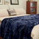 Electric Heated Throw Faux Rabbit Fur Blanket with 6 Heating Levels & 4 Hours Auto Off, Fast Heating Warm Cozy Sherpa Washable Blanket with Over-Heat Protection, ETL Certification, Blue