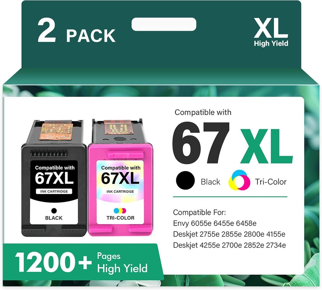 67XL 67 XL 6055e 2755e 2800e 2855e 6000 Ink Cartridges Black/Color Combo Pack Compatible for HP Printer DeskJet 6055e 2700 4155e 4255e 4100 2700e 2734e 2800 2852e Envy 6055e 6455e 6400 Series (2-Pack)