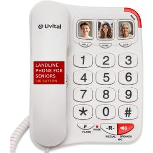 Uvital Big Button Phone for Seniors - Simple Basic Telephone for Elderly, White Telephone Landline Phones, Home Phone for Seniors - Amplified Ringer | Loud Speaker | One-Touch Dial Photo Button