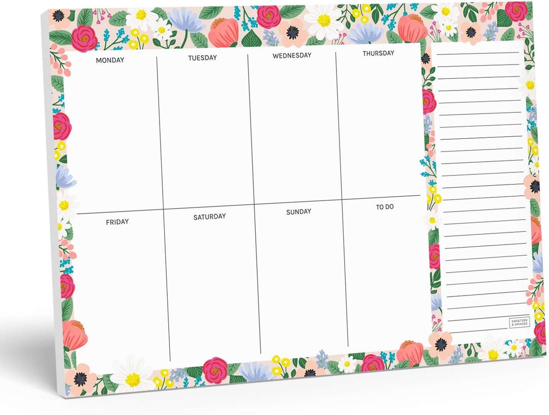 Sweetzer & Orange Floral Weekly Planner 2026, Undated Sheets To Do List Notepad, 7x10 Day Desk Note Pad Easy to Tear, School and Home Checklist Productivity Organizer, Work and Daily Planner