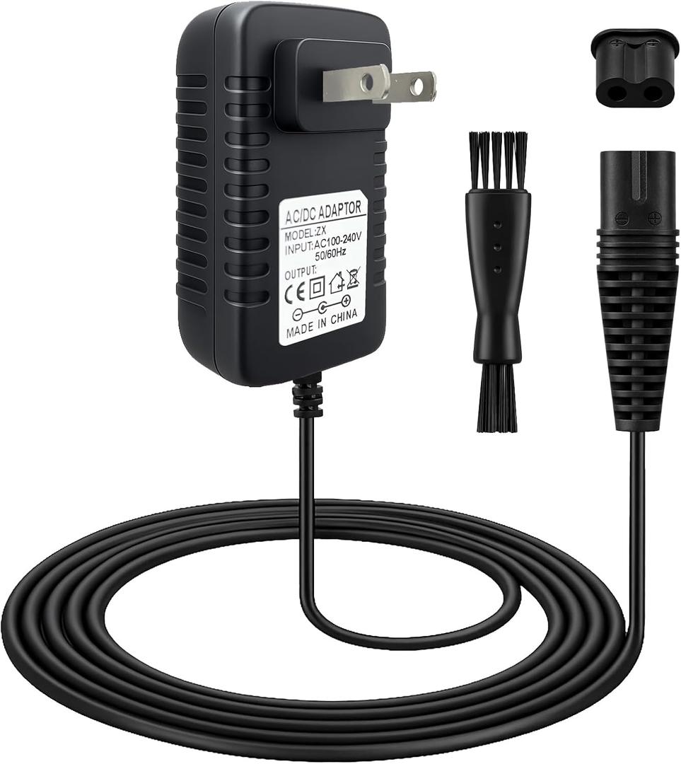 Replacement Charger Compatible with Braun Shaver Series 9 8 7 6 5 3 1, 12V 400mA Power Cord for Braun Electric Razor S3 S5 S7 S9 3040s 340s 370 9385cc 9290cc 9095cc, 5ft Cable+ Cleaning Brush
