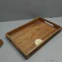 Nirman Serving Trays Acacia Wood Engraved Designer Tray with Handles | Elegant Gift for Home Decor, Hosting, Parties (15" x 10" x 1.75")