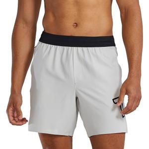 TYR Mens Athletic Performance Workout Unlined Short 7" (Large, Black/Logo)