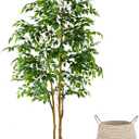 Warmplants Artificial Ficus Tree, 7ft Silk Fake Ficus Leaves Plant with Basket, Indoor Outdoor Faux Green Tree for Home Garden Office House Livingroom Dcor