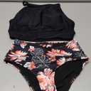 Herseas Women's Bikini Sets High Neck Tropical Leaf Print High Waisted Two Pieces Swimsuits Bathing Suits (Medium, Black)