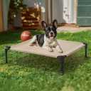 Veehoo Outdoor Elevated Dog Cot Bed, Cooling Raised Pet Bed for Medium Dogs, Washable Breathable Mesh Hammock Bed with No-Slip Feet, Indestructible Ground Off Training Platform Cot-32"x25"Beige Coffee