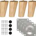 Wood Furniture Legs, 4 inch Solid Wood Sofa Legs Pack of 4 Round Couch Legs Replacement Legs for Sofa Dresser Coffee Table Cabinet Bed Home DIY (4"/10cm Slant) (4"x2.3")
