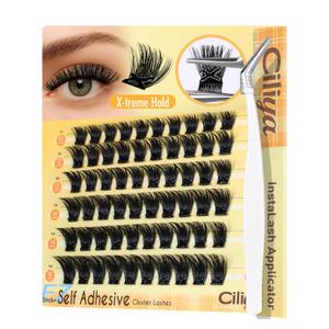 Pre Glued Lash Clusters Self Adhesive, 10-16mm Wispy Clusters Lashes, No Glue Needed Press on Lashes Multi-Day Wear, Reusable DIY Eyelash Extensions Kit for Daily Use