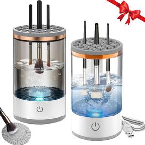 2PC Electric Makeup Brush Cleaner Machine Makeup Brush Cleaner Machine Automatic Cosmetic Brush Cleaner and Dryer for All Size Beauty Makeup Brush Set (Gray+transparent)