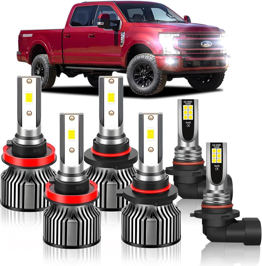Compatible For Ford F150 2015 2016 2017 2018 2019 2020 2021 2022 2023, High Beam+Low Beam+Fog Light Bulbs Combo, 6500K White, 400% Brightness with Cooling Fan, Plug and Play, Waterproof, Pack of 6