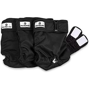 Pet Parents® Washable Dog Diapers (3pack) + Extendrs® of Durable Doggie Diapers, Premium Dog Diapers Female & Male (Medium, Black)