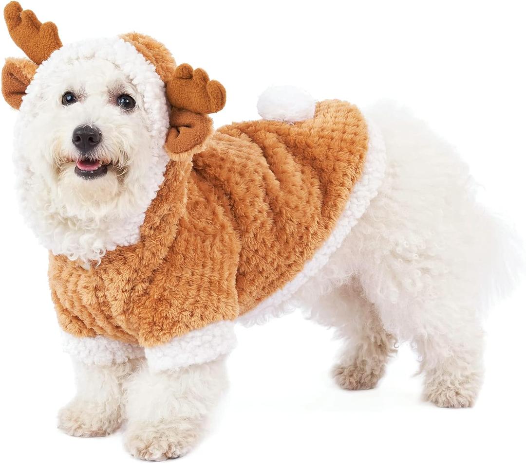Puppy Dog Christmas Reindeer Costume, Pet Cat elk Costume Hoodie Christmas Winter Coat Clothes Xmas Outfit Apparel (S)