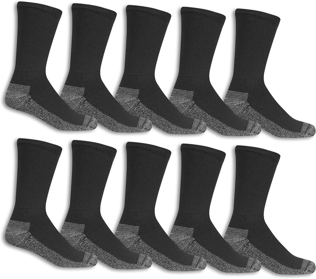 Fruit of the Loom Mens Work Gear Cushioned Crew Socks 10 Pair Size 12 (Black)