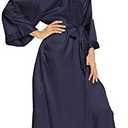 MizzGenio Women's Long Silk Robes Lightweight Long Satin Robes Full Length Sleepwear Dressing Gown S/M