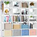 Mavivegue Book Shelf, 20 Cube Storage Organizer, DIY Bookcase, Metal Cube Bookshelf, Tall Book case for Bedroom, Living Room, Office, Closet Storage Organizer, Black Cubicle Storage Rack-White