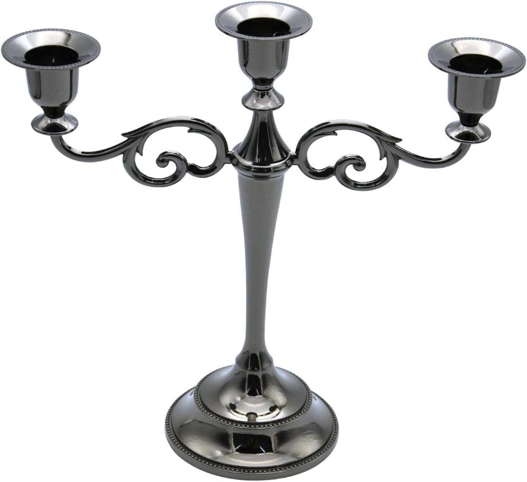 Black Candelabra Candle Holders for Pillar Candles 10.6 inch Tall, 5 Candle Candlestick Holder for 1/2-1 inch Taper Candles Halloween Candelabra Decoration Easy Assembly (Black Glossy-3 Arm)