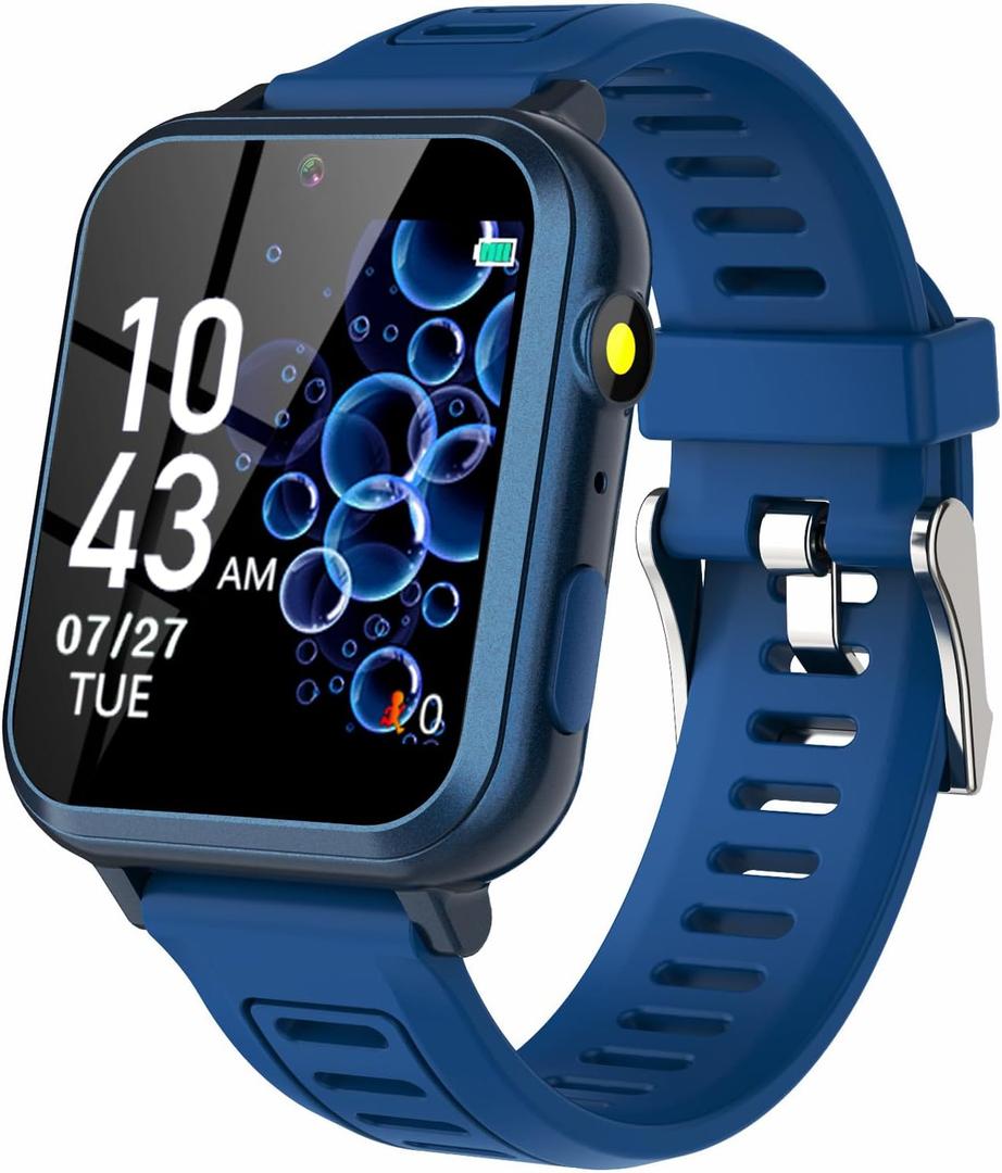 Kids Smart Game Watch with 24 Games HD Touch Screen Video Camera Music Player Pedometer Flashlight Alarm Clock 12/24 hr, Gifts for 5-12 Year Old Boys Blue 