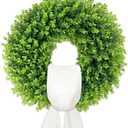 22 Inch Artificial Boxwood Wreath for Front Door - Folding Spring Summer Greenery Wreath with Sash, All Year Round Indoor Outdoor Decor for Farmhouse, Wedding, St Patrick's Day (Green)