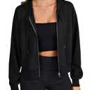 LYANER Women's Full Zip Up Hoodie Sweatshirt Workout Long Sleeve Casual Crop Tops with Pockets Black (Black, XL)
