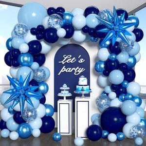 Blue Balloon Garland Arch Kit, Chrome Light Navy Blue Balloons with Star Balloons for Boys Men Birthday Party Decorations Baby Shower Wedding Anniversary Decorations