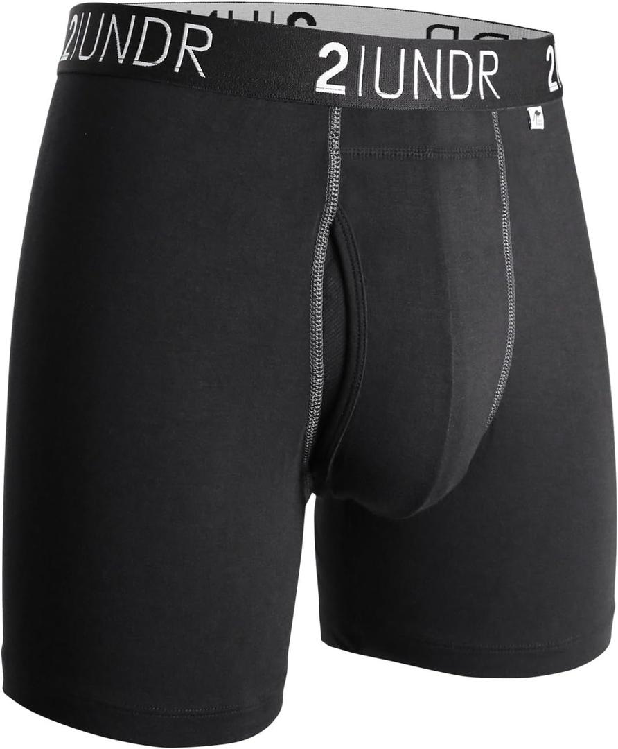 2UNDR Men's 6" Swing Shift Boxer Briefs (Medium, Black/Grey)